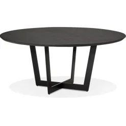 ALTEREGO Table de salle à manger ronde 'LULU' en bois et métal noir Sale