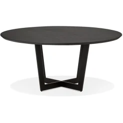 ALTEREGO Table de salle à manger ronde en bois et métal noir