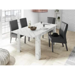 3S. x Home Table extensible 137cm CARRARA décor marbre blanc New