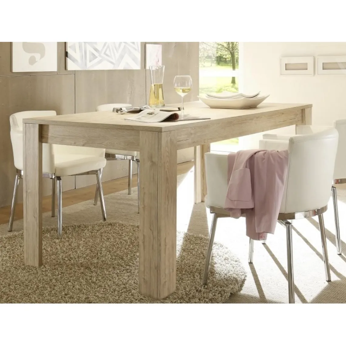 3S. x Home Table extensible, pieds en bois, allonge inclus PALMA Discount