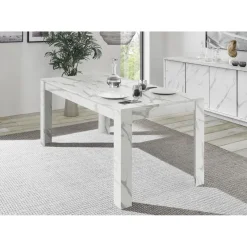 3S. x Home Table extensible 180x90cm CARRARA décor marbre blanc