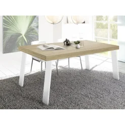 3S. x Home Table fixe PALMA avec pieds en fer chene clair blanc Sale
