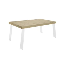 3S. x Home Table fixe PALMA avec pieds en fer chene clair blanc Sale