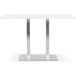 ALTEREGO Table haute design blanche avec pied en métal brossé Hot