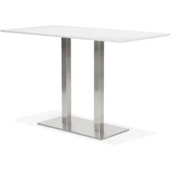 ALTEREGO Table haute design blanche avec pied en métal brossé Hot