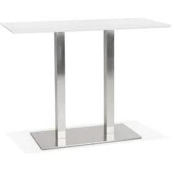 ALTEREGO Table haute design 'MAMBO BAR' blanche avec pied en métal brossé Outlet