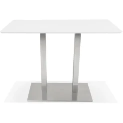 ALTEREGO Table haute design 'MAMBO BAR' blanche avec pied en métal brossé Outlet