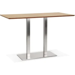 ALTEREGO Table haute design 'MAMBO BAR' en bois naturelle avec pied en métal brossé Clearance