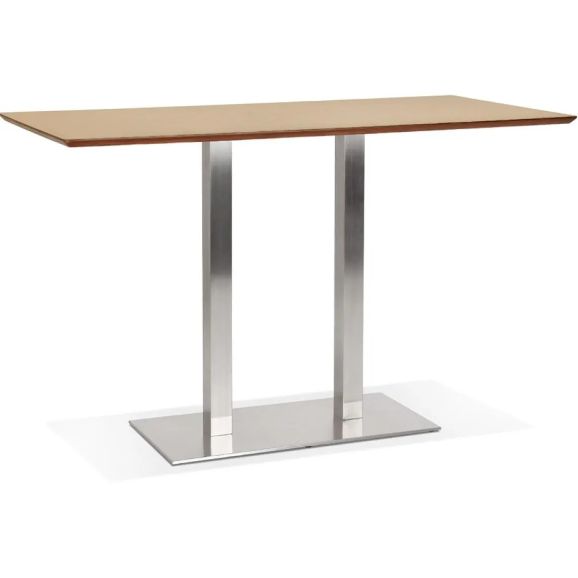 ALTEREGO Table haute design 'MAMBO BAR' en bois naturelle avec pied en métal brossé Clearance