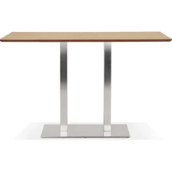 ALTEREGO Table haute design 'MAMBO BAR' en bois naturelle avec pied en métal brossé Clearance