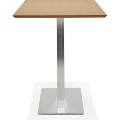 ALTEREGO Table haute design 'MAMBO BAR' en bois naturelle avec pied en métal brossé Clearance
