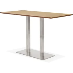 ALTEREGO Table haute design 'MAMBO BAR' en bois naturelle avec pied en métal brossé Clearance