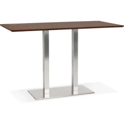 ALTEREGO Table haute design 'MAMBO BAR' en bois finition Noyer avec pied en métal New