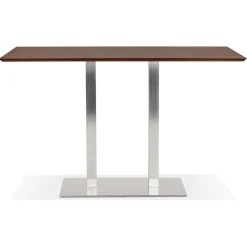 ALTEREGO Table haute design 'MAMBO BAR' en bois finition Noyer avec pied en métal New
