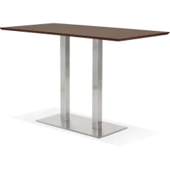 ALTEREGO Table haute design 'MAMBO BAR' en bois finition Noyer avec pied en métal New