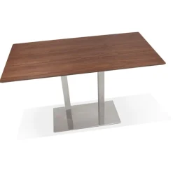 ALTEREGO Table haute design 'MAMBO BAR' en bois finition Noyer avec pied en métal New