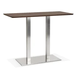 ALTEREGO Table haute design 'MAMBO BAR' en bois finition Noyer avec pied en métal brossé Hot