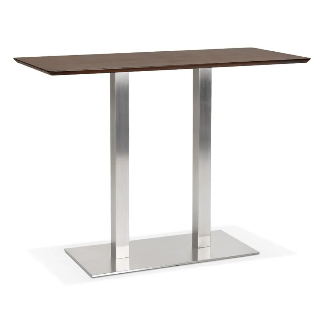 ALTEREGO Table haute design 'MAMBO BAR' en bois finition Noyer avec pied en métal brossé Hot