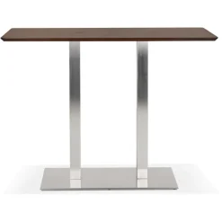 ALTEREGO Table haute design 'MAMBO BAR' en bois finition Noyer avec pied en métal brossé Hot