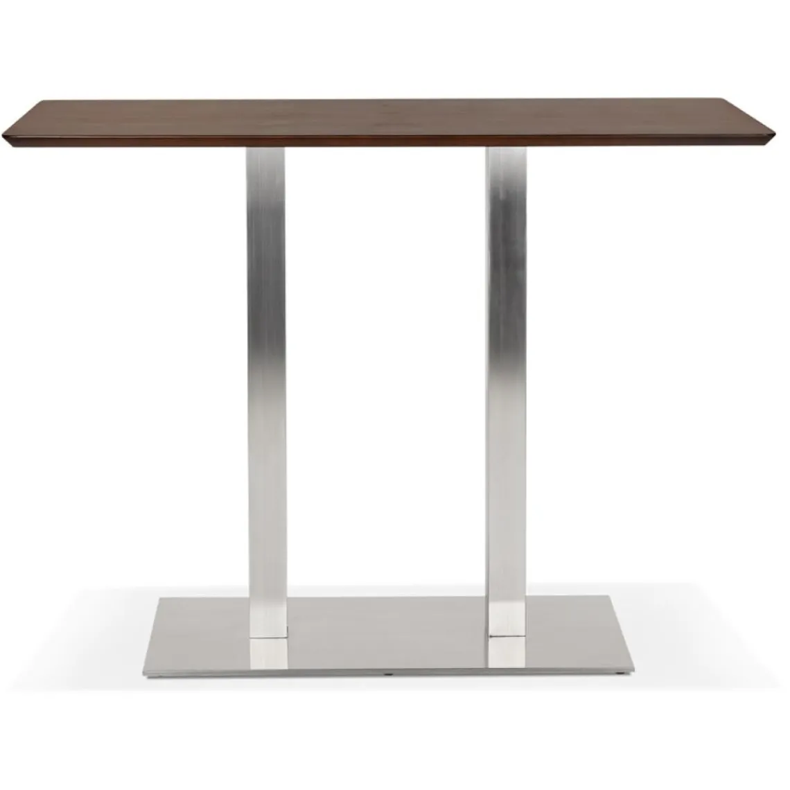 ALTEREGO Table haute design 'MAMBO BAR' en bois finition Noyer avec pied en métal brossé Hot