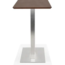 ALTEREGO Table haute design 'MAMBO BAR' en bois finition Noyer avec pied en métal brossé Hot