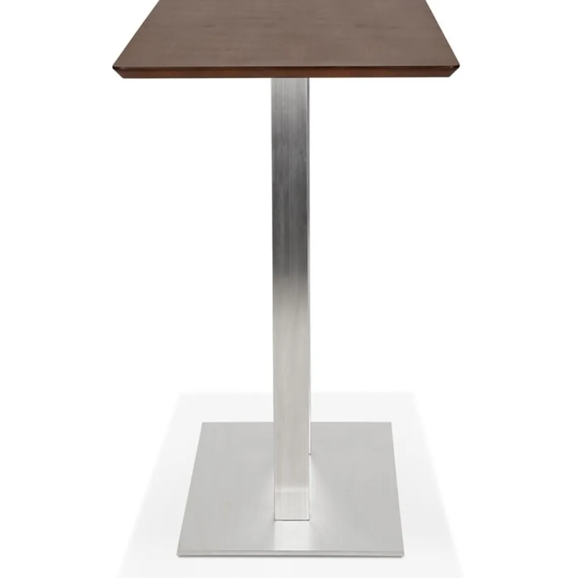 ALTEREGO Table haute design 'MAMBO BAR' en bois finition Noyer avec pied en métal brossé Hot