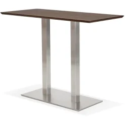 ALTEREGO Table haute design 'MAMBO BAR' en bois finition Noyer avec pied en métal brossé Hot