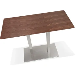 ALTEREGO Table haute design 'MAMBO BAR' en bois finition Noyer avec pied en métal brossé Hot