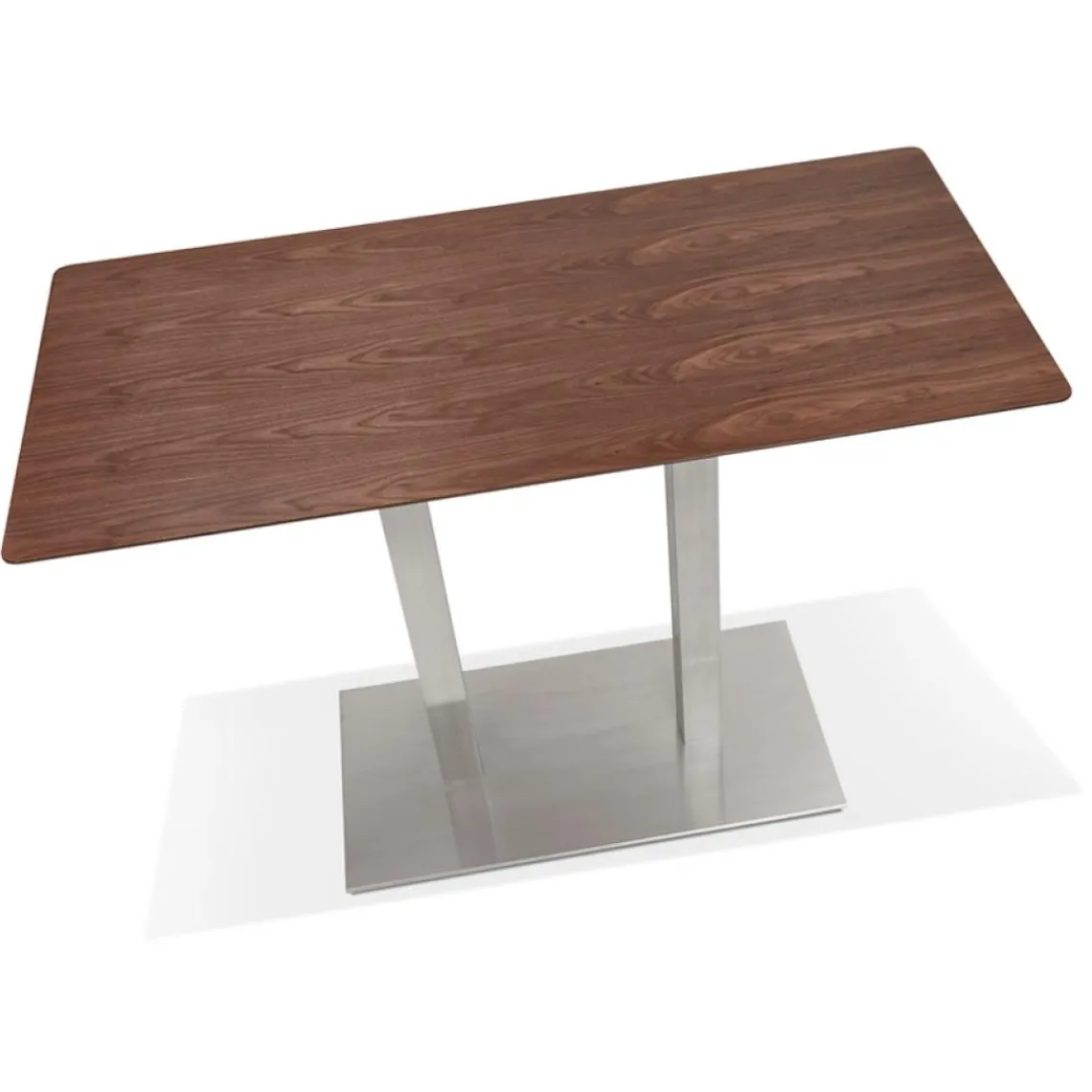 ALTEREGO Table haute design 'MAMBO BAR' en bois finition Noyer avec pied en métal brossé Hot