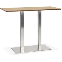 ALTEREGO Table haute design 'MAMBO BAR' en bois finition naturelle avec pied en métal brossé New