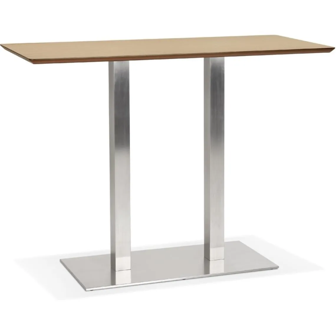 ALTEREGO Table haute design 'MAMBO BAR' en bois finition naturelle avec pied en métal brossé New