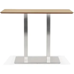 ALTEREGO Table haute design 'MAMBO BAR' en bois finition naturelle avec pied en métal brossé New