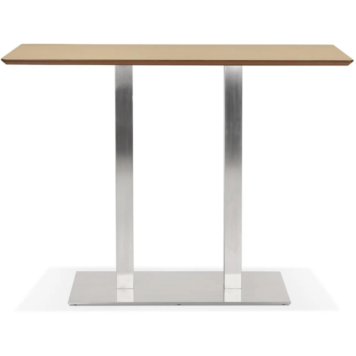 ALTEREGO Table haute design 'MAMBO BAR' en bois finition naturelle avec pied en métal brossé New