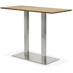 ALTEREGO Table haute design 'MAMBO BAR' en bois finition naturelle avec pied en métal brossé New
