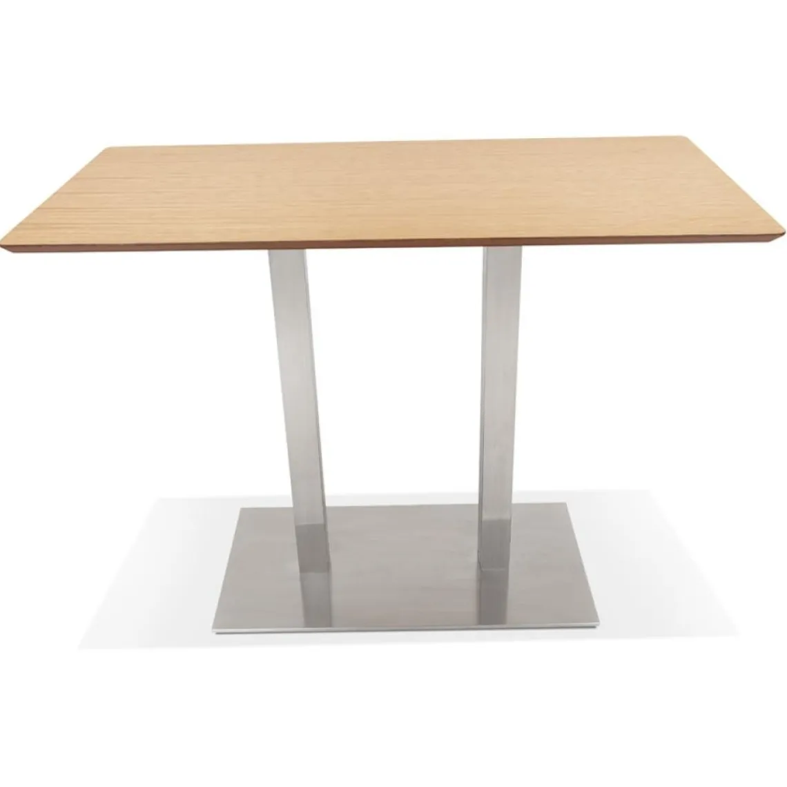 ALTEREGO Table haute design 'MAMBO BAR' en bois finition naturelle avec pied en métal brossé New