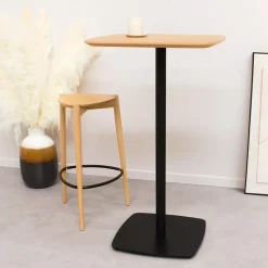 ALTEREGO Table haute 'PATATI' en bois finition naturelle et métal blanc Clearance