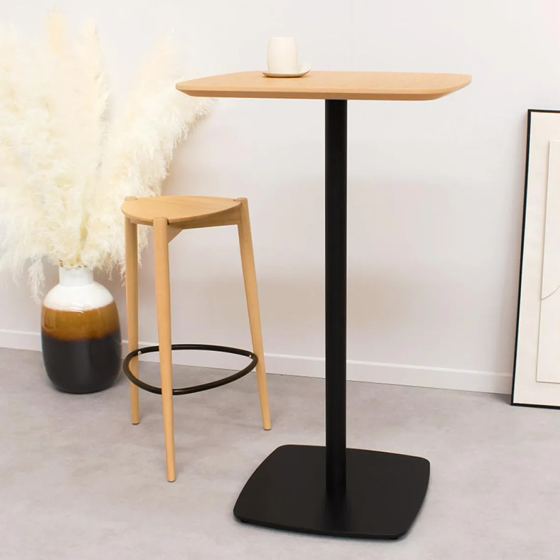 ALTEREGO Table haute 'PATATI' en bois finition naturelle et métal blanc Clearance