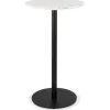 ALTEREGO Table haute ronde 'CORY ROUND' en pierre blanche effet marbre et métal noir