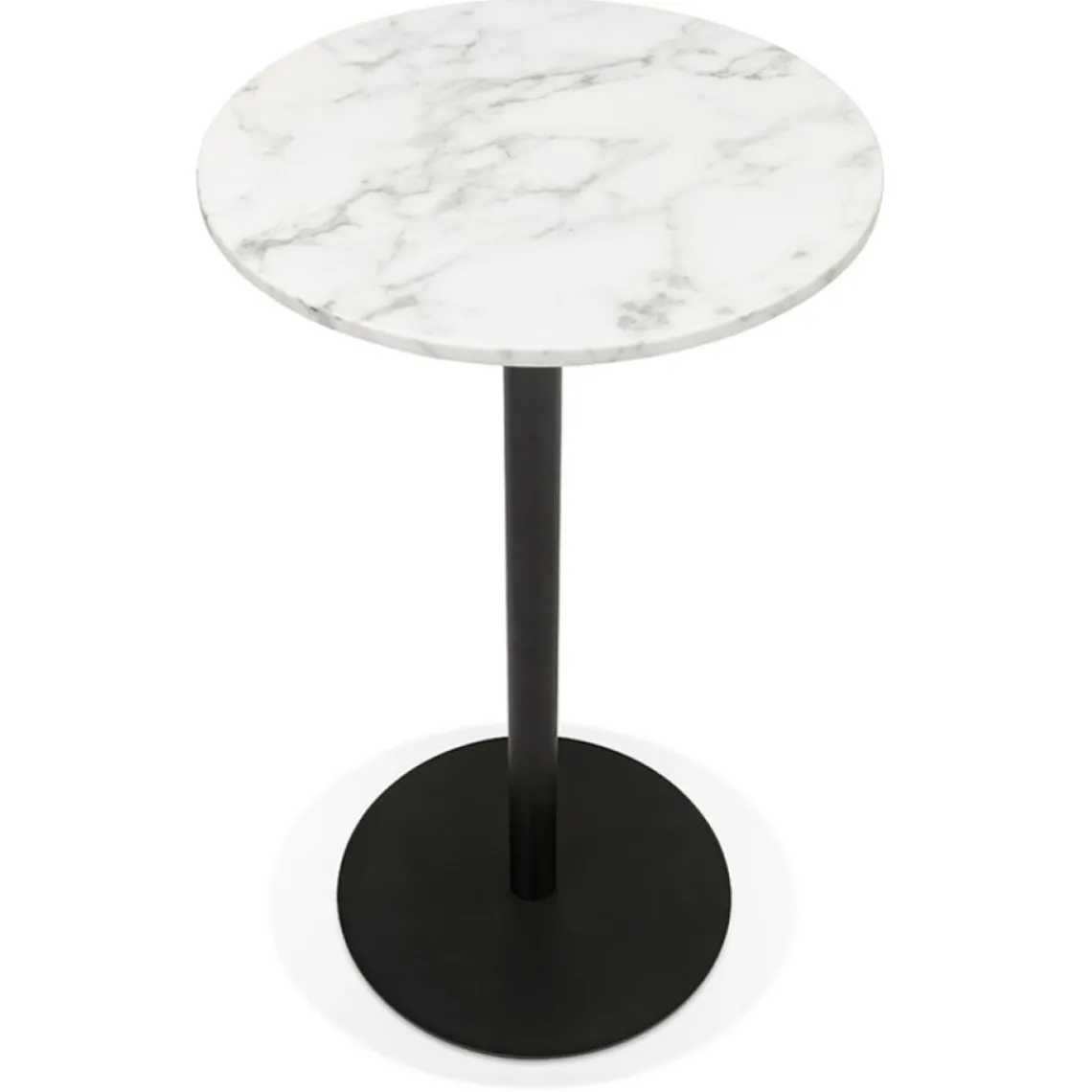 ALTEREGO Table haute ronde 'CORY ROUND' en pierre blanche effet marbre et métal noir