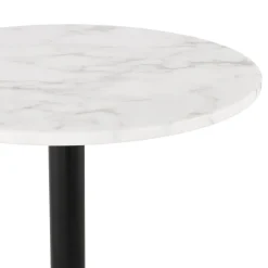 ALTEREGO Table haute ronde 'CORY ROUND' en pierre blanche effet marbre et métal noir