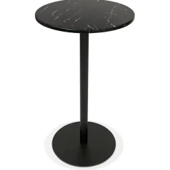ALTEREGO Table haute ronde 'CORY ROUND' en pierre noire effet marbre et métal noir Outlet