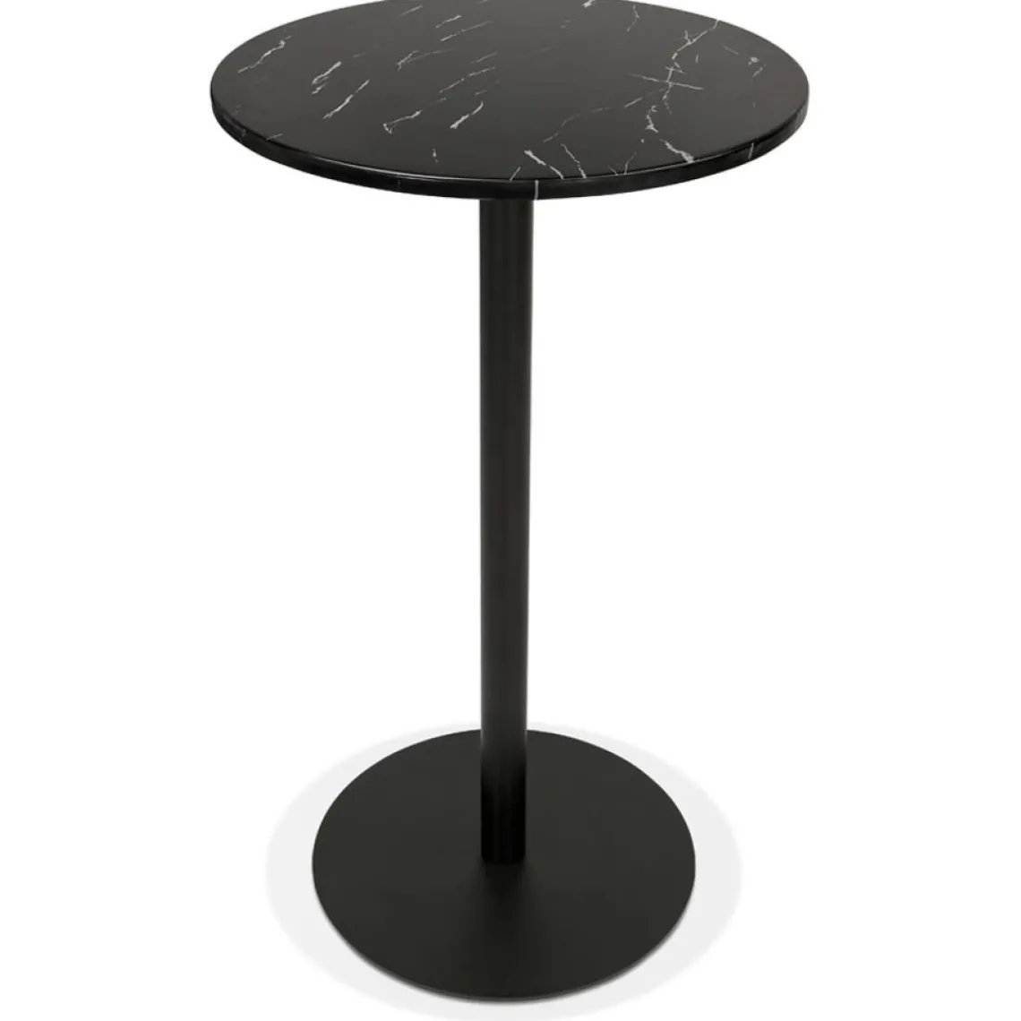ALTEREGO Table haute ronde 'CORY ROUND' en pierre noire effet marbre et métal noir Outlet