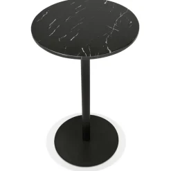 ALTEREGO Table haute ronde 'CORY ROUND' en pierre noire effet marbre et métal noir Outlet