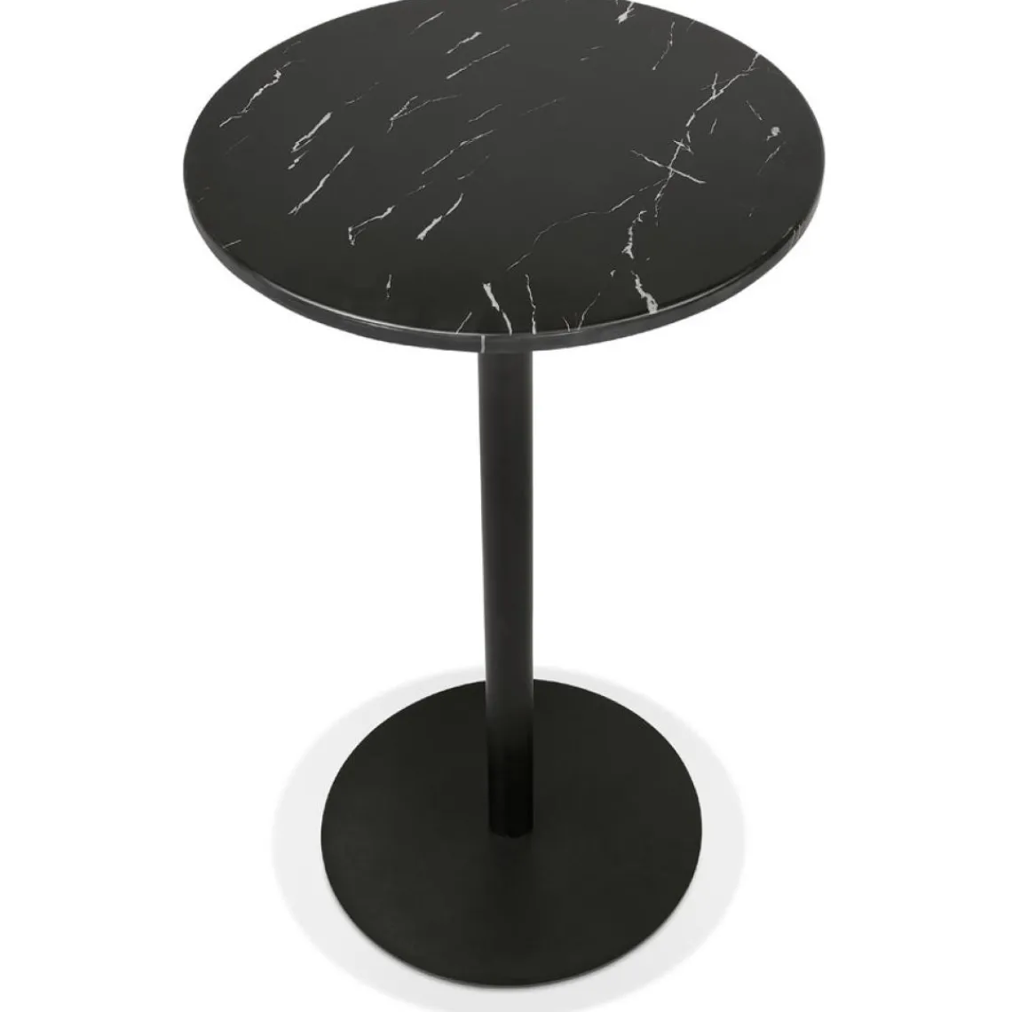 ALTEREGO Table haute ronde 'CORY ROUND' en pierre noire effet marbre et métal noir Outlet