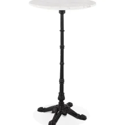 ALTEREGO Table haute ronde 'DOMY ROUND' style rustique en pierre blanche effet marbre