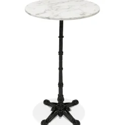 ALTEREGO Table haute ronde 'DOMY ROUND' style rustique en pierre blanche effet marbre