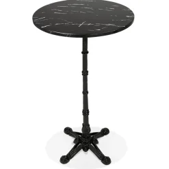 ALTEREGO Table haute ronde 'DOMY ROUND' style rustique en pierre noire effet marbre Sale