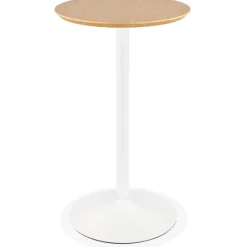 ALTEREGO Table haute ronde 'TAMAGO' en bois finition naturelle et métal blanc Hot