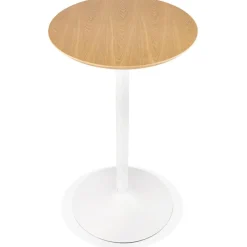 ALTEREGO Table haute ronde 'TAMAGO' en bois finition naturelle et métal blanc Hot