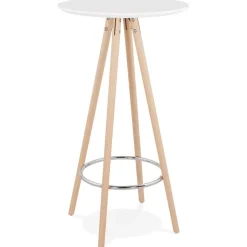 ALTEREGO Table haute,Mange-debout rond 'GALA' en bois blanc et pieds finition naturelle Hot